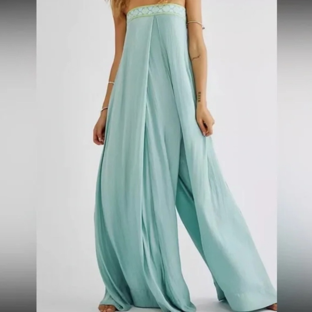 Free People Light Blue Strapless Jumpsuit